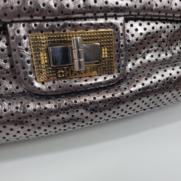 NEW Chanel Silver Metallic Perforated 2.55 Bag - Picture 14 of 14